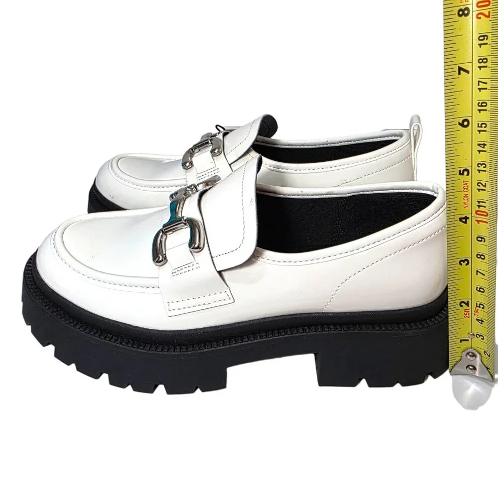 Madden NYC Platform Penny Lug Sole Loafers Women's Size 7.5 Glossy White Shoes - Picture 2 of 8